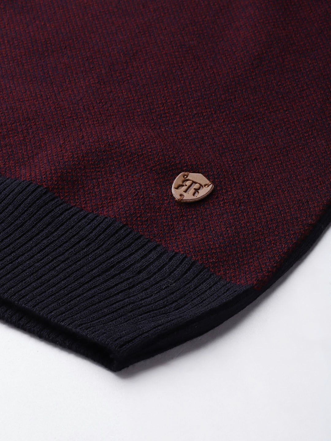 Raymond Men Maroon & Navy Blue Striped Woolen Pullover