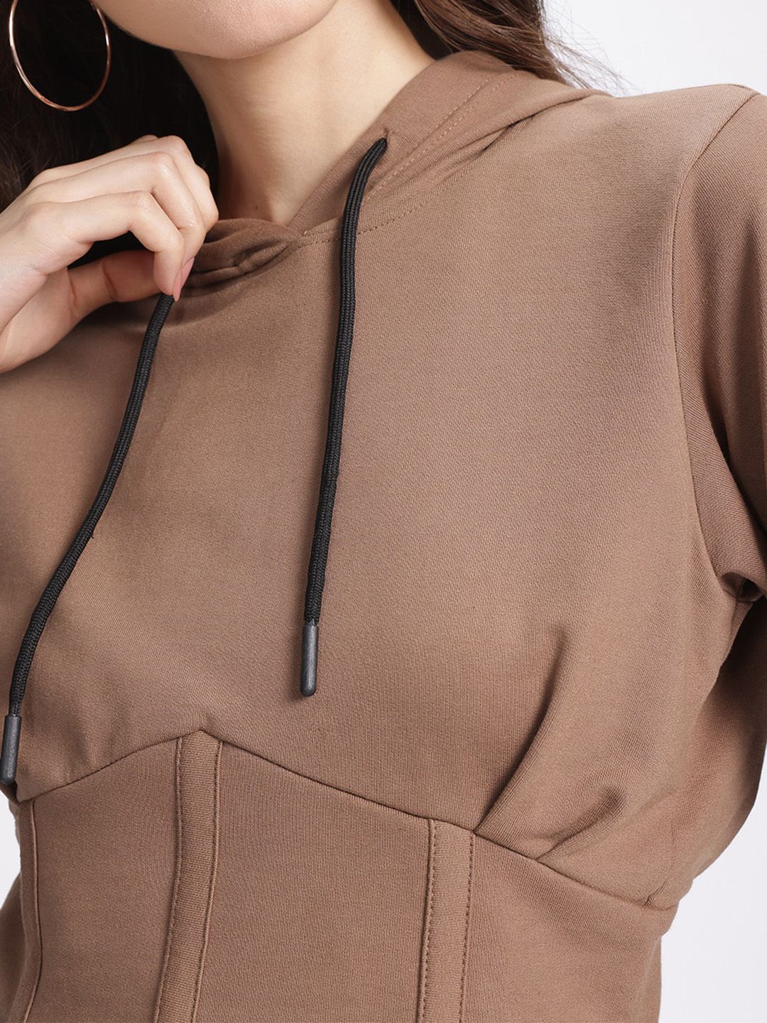 DressBerry Hooded Corset Detail Crop Sweatshirt