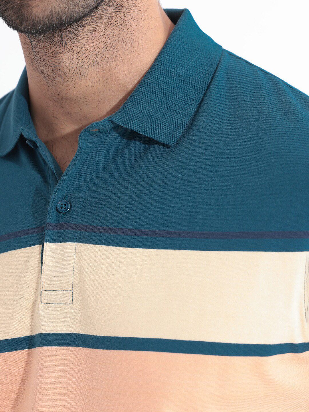 RARE RABBIT Men Albans Striped Polo Collar Slim Fit Cotton T-Shirt