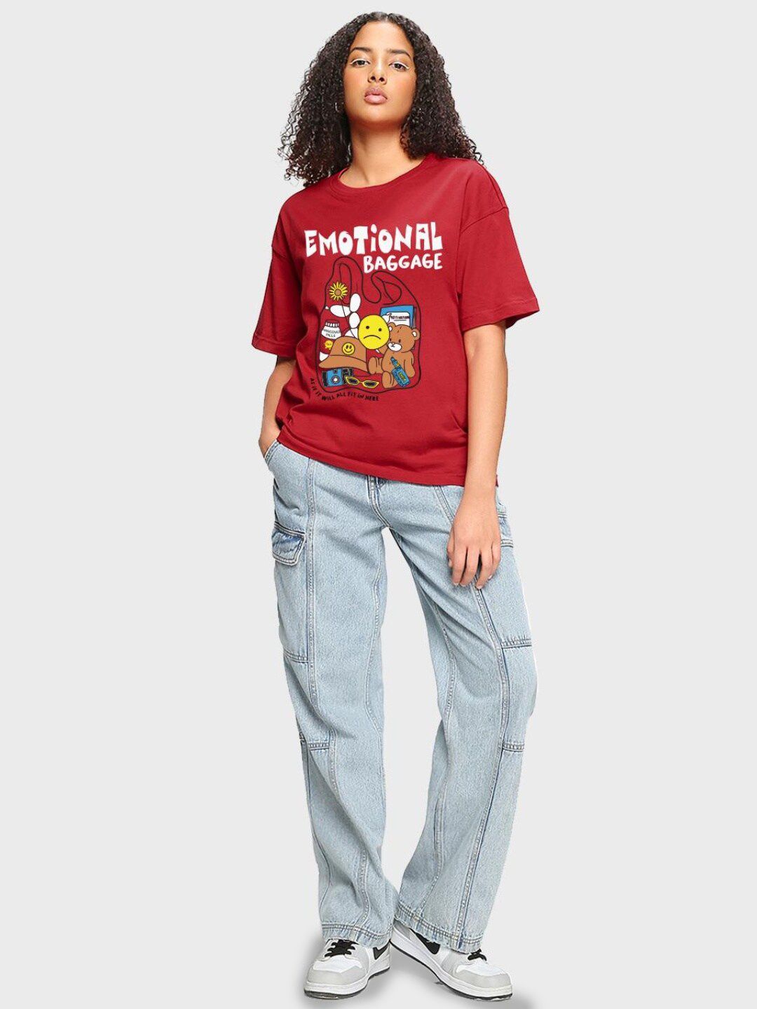 Bewakoof  Red Graphic Printed Cotton Oversized Fit T-shirt