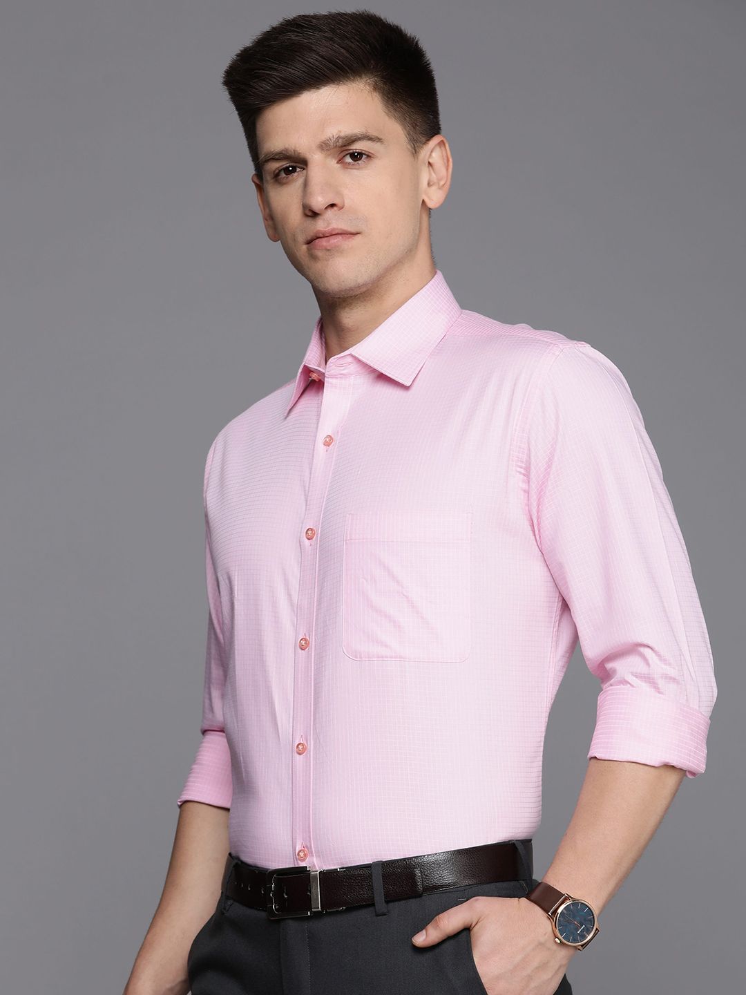 Raymond Men Slim Fit Micro Checks Pure Cotton Formal Shirt