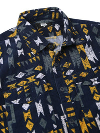 Thomas Scott Premium Slim Fit Geometric Printed Pure Cotton Corduroy Casual Shirt