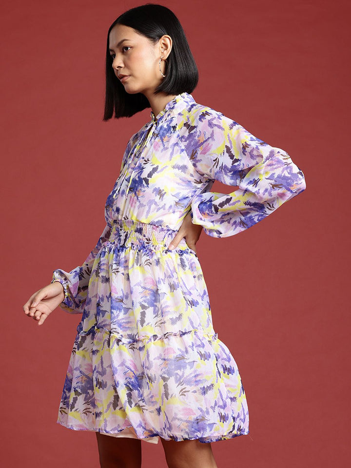 all about you Abstract Printed Puff Sleeve Fit & Flare Dress