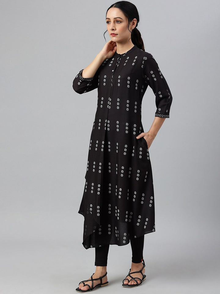 W Women Black Geometric Printed  Kurta