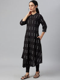 W Women Black Geometric Printed  Kurta
