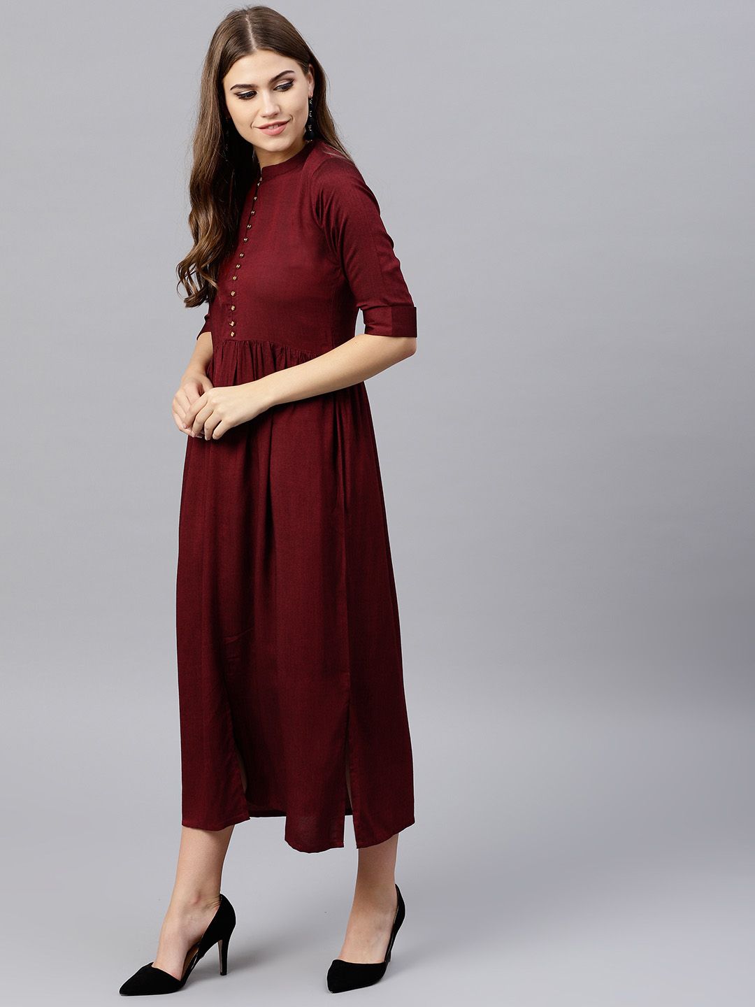 Gerua By Libas Women Maroon Solid Maxi Dress