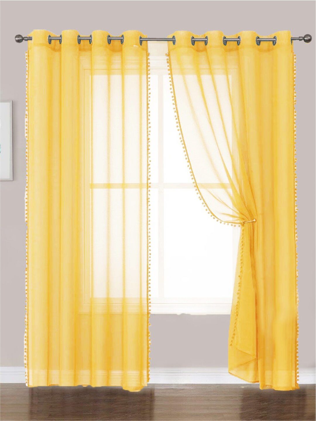 URBAN SPACE Yellow 2-Piece Sheer Window Curtains