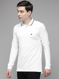 THE BEAR HOUSE Men White OverDyed Pure Cotton Polo Collar Slim Fit T-shirt
