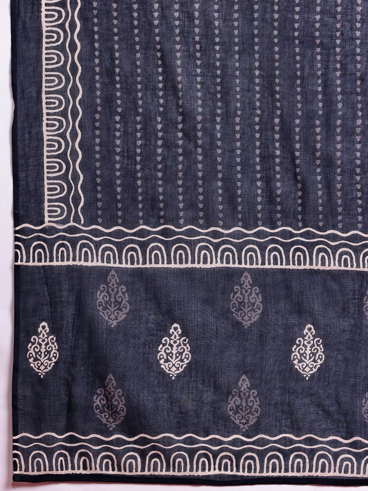 Indo Era Floral Printed Sequinned Pure Cotton Kurta With Trousers & Dupatta