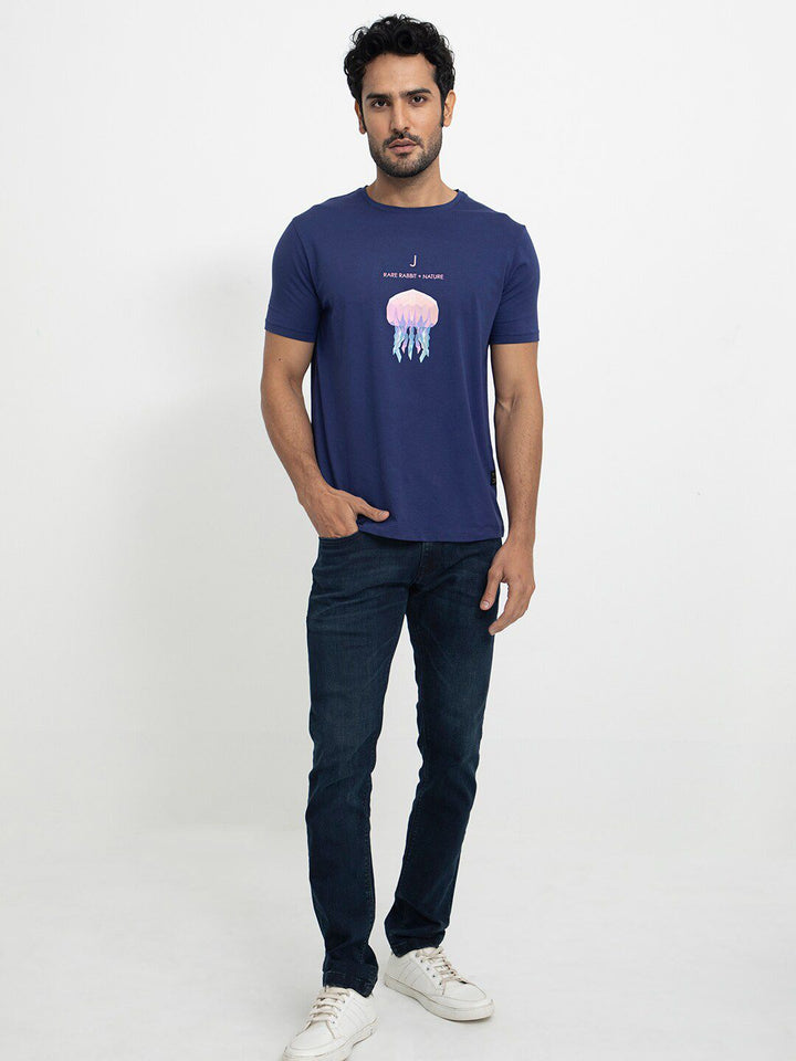 RARE RABBIT Men Cubana Graphic Printed Slim Fit Cotton T-Shirt