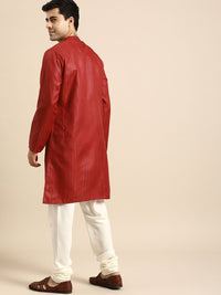 Anouk Men Red & Gold-Coloured Striped Straight Kurta