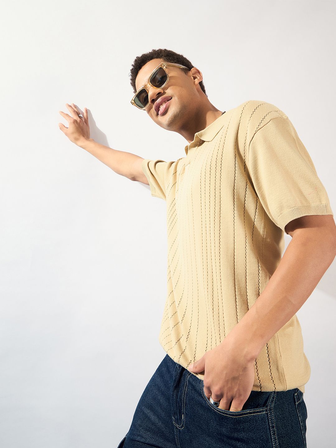 DENNISON Men Oversized Polo Collar Knitted T-Shirt