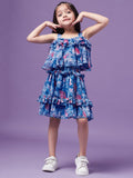 pspeaches Girls Floral Printed Ruffled Chiffon Fit & Flare Dress
