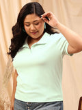 CURVY STREET Plus Size Striped Polo Collar Regular T-shirt