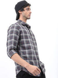 HIGHLANDER Men Grey Slim Fit Tartan Checks Checked Casual Shirt