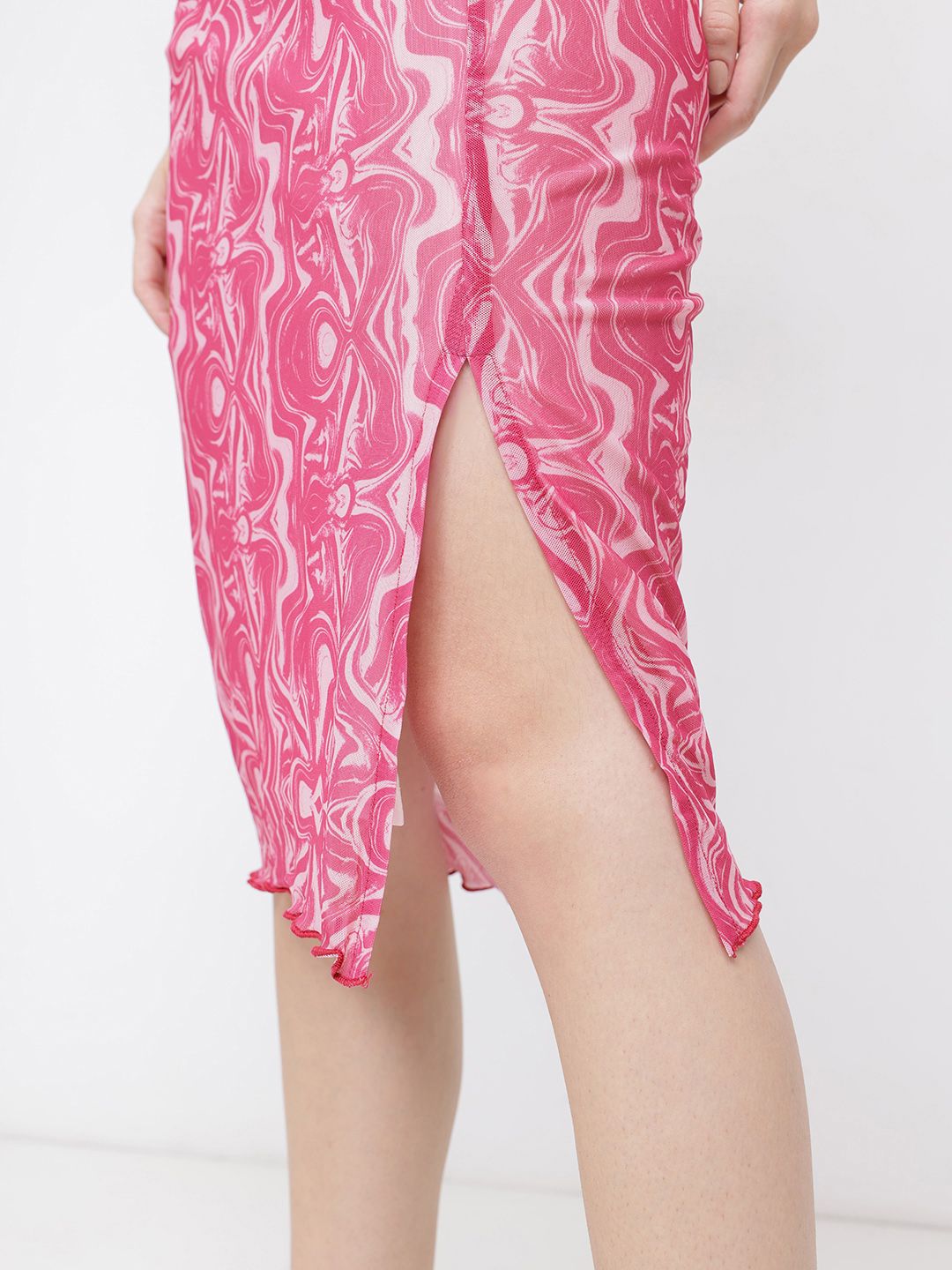 DressBerry Dip-Dyed Mesh Delight Slit Pencil Midi Skirt