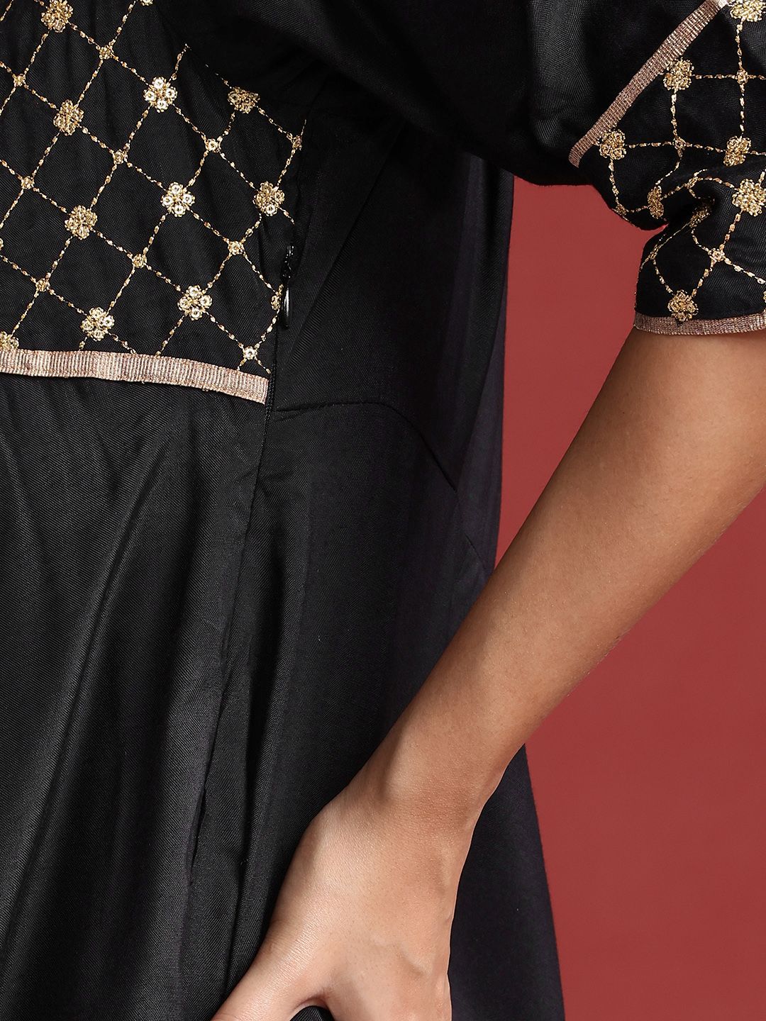 all about you Thread Work & Sequinned Yoke Design Empire Ethnic Dress