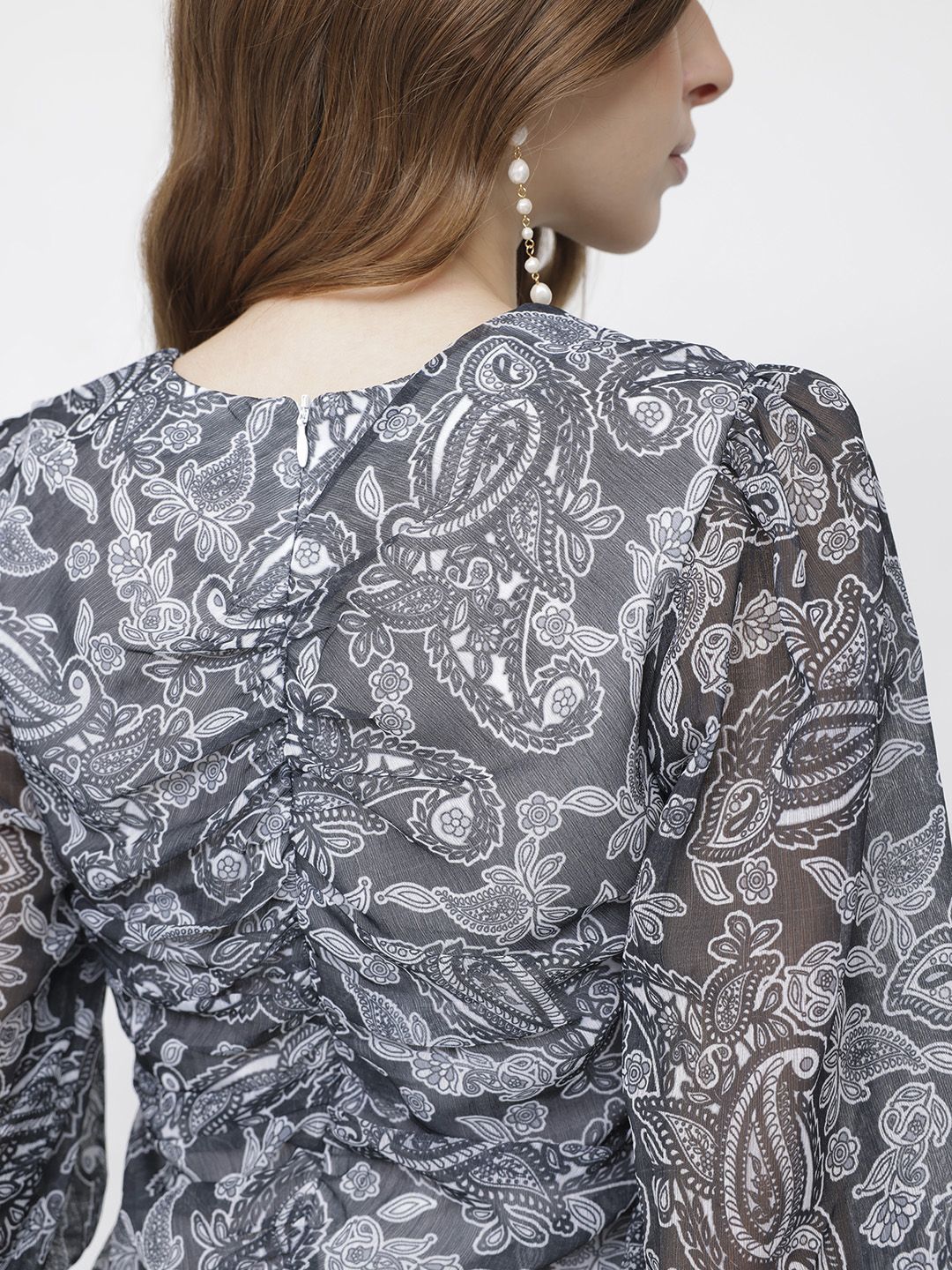 DressBerry 70s Paisley Vibes Ruching Revival Top