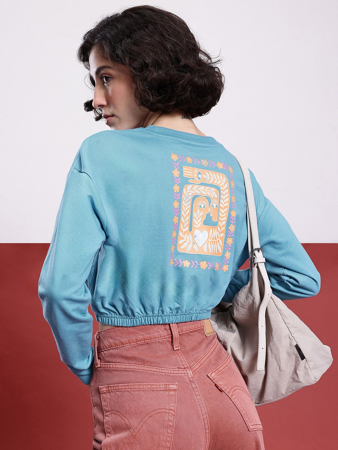 DressBerry Indie Printed Cropped Sweatshirt