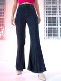 SASSAFRAS Woman Deep Navy Blue High-Rise Relaxed Fit Stretchable Jeans