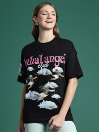 DressBerry Women Pure Cotton Graphic Drop-Shoulder Sleeves T-shirt