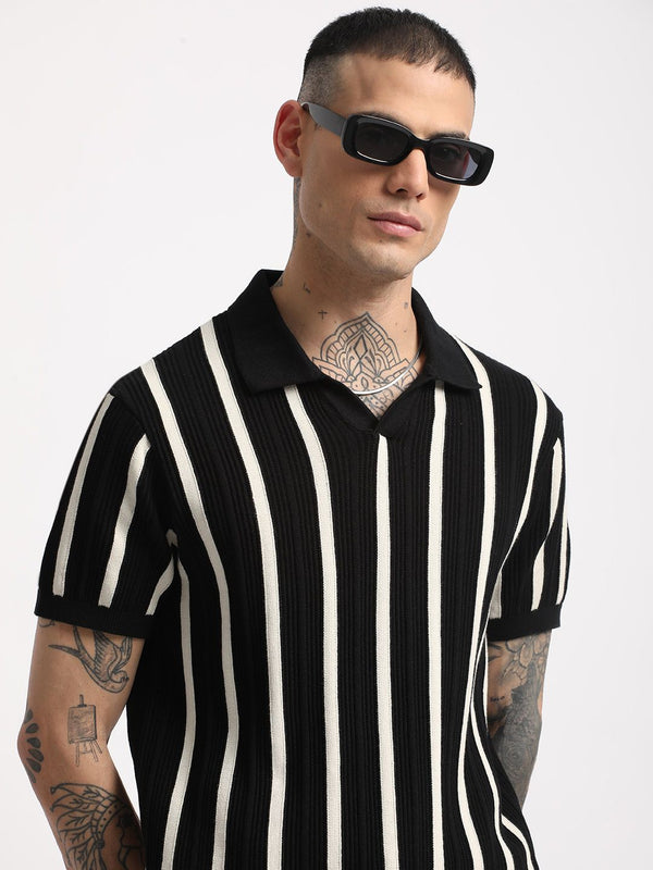 THE BEAR HOUSE Men Striped Regular Fit Cotton Polo Collar T-Shirt