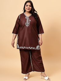 Bani Women Embroidered V Neck Tunic With Flared Palazzos Co-Ords