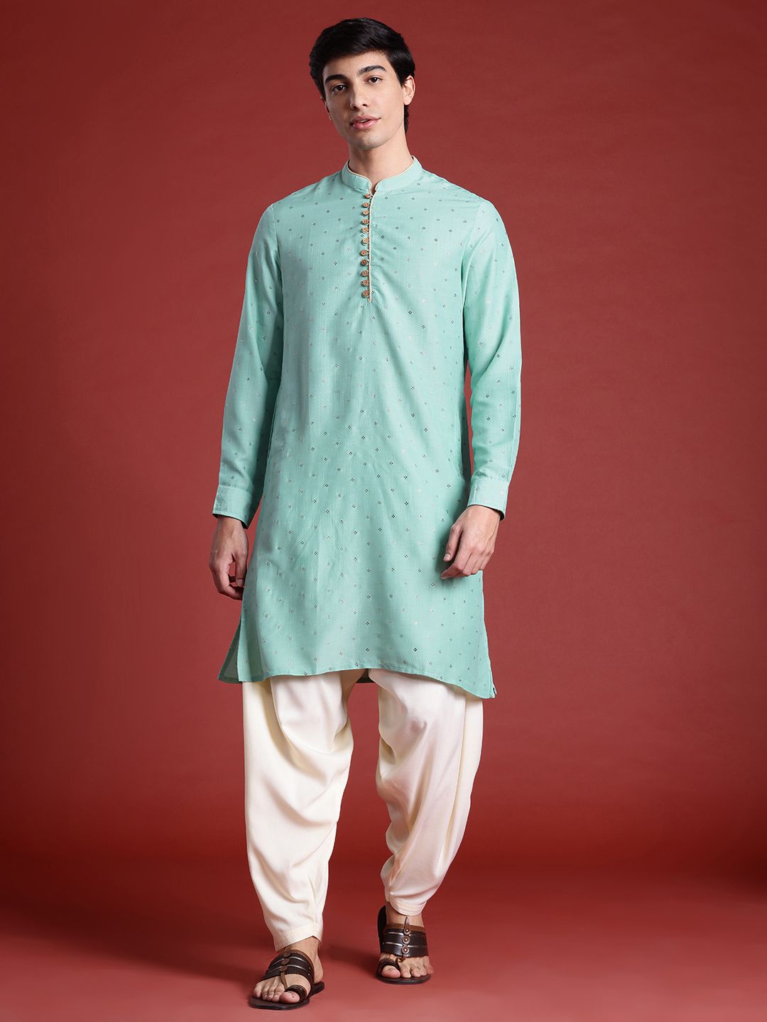 Anouk Men Mukaish Work Kurta with Dhoti Pants