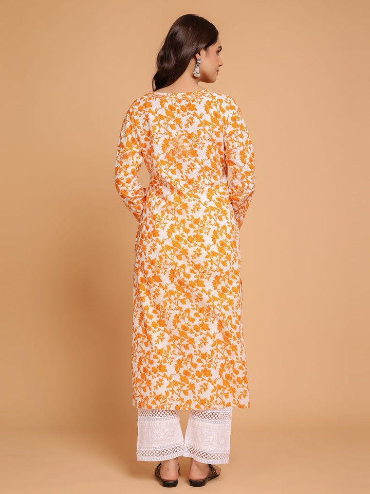 HOUSE OF KARI Notch Neck Floral Printed Cotton Straight Kurta
