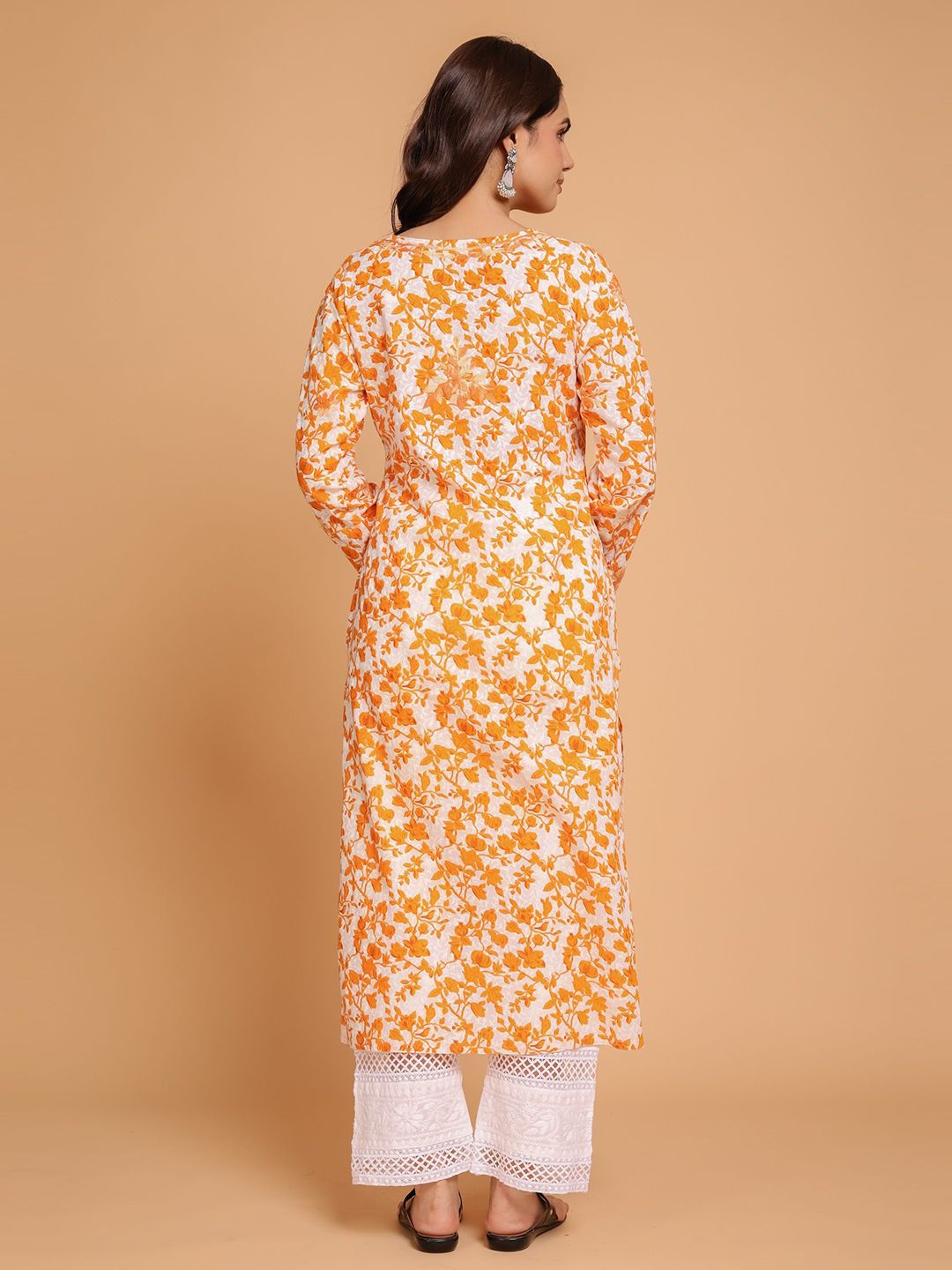 HOUSE OF KARI Notch Neck Floral Printed Cotton Straight Kurta