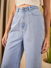 STREET 9 Women Flared High-Rise Clean Look Heavy Fade Pure Cotton Jeans