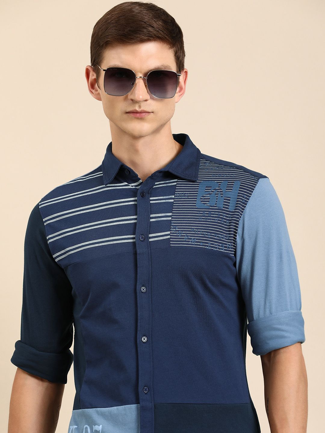 Being Human Men Pure Cotton Slim Fit Colourblocked Casual Shirt