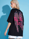 SASSAFRAS Black Typography Printed Boxy T-shirt