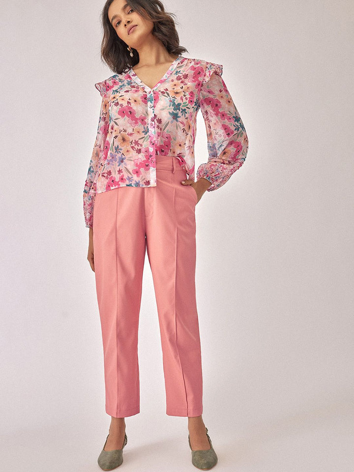 The Label Life Women Tapered Fit High-Rise Pleated Trousers