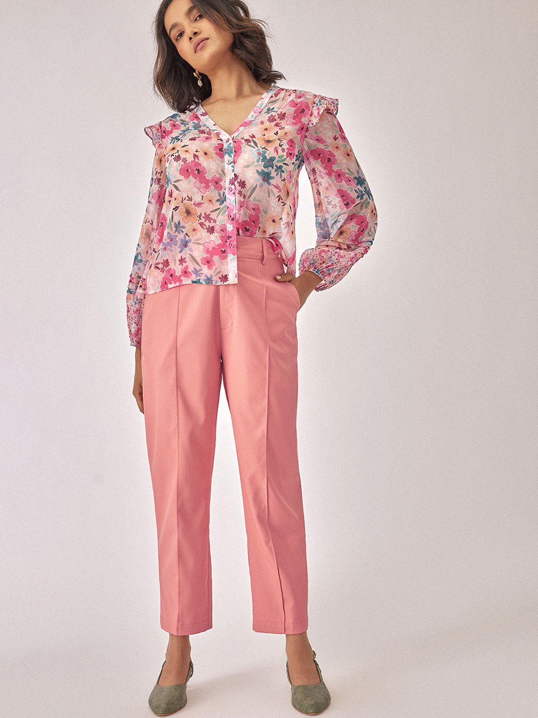 The Label Life Women Tapered Fit High-Rise Pleated Trousers