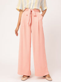 DressBerry Women High-Rise Pleated Belted Flared Trousers