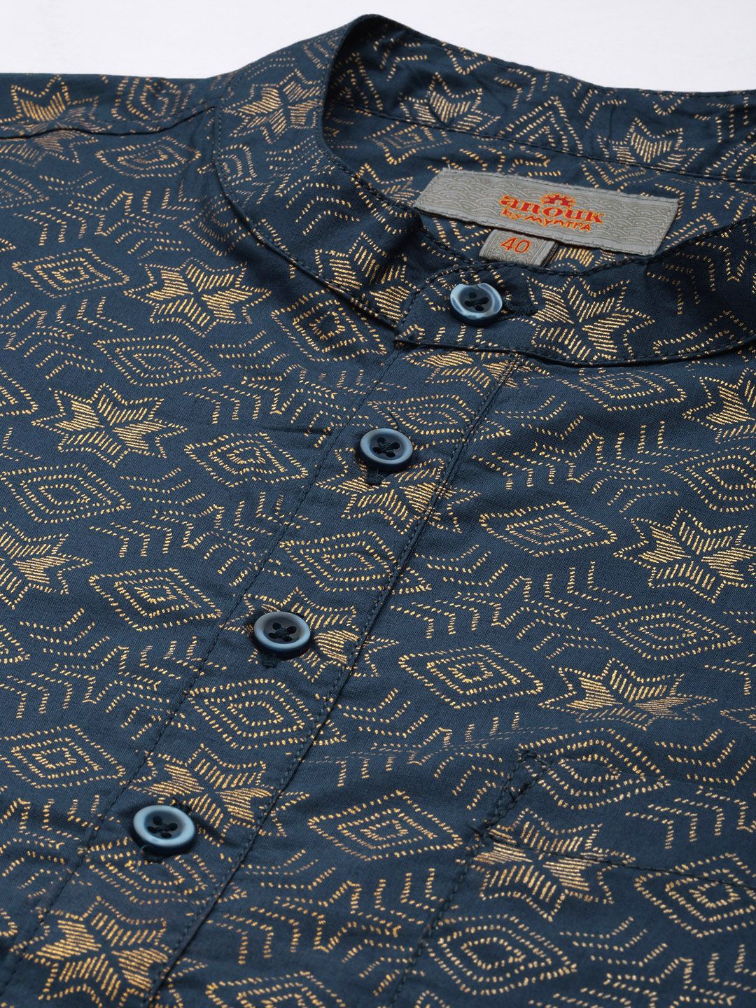 Anouk Men Navy Blue & Gold-Toned Printed Kurta