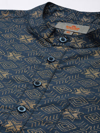 Anouk Men Navy Blue & Gold-Toned Printed Kurta