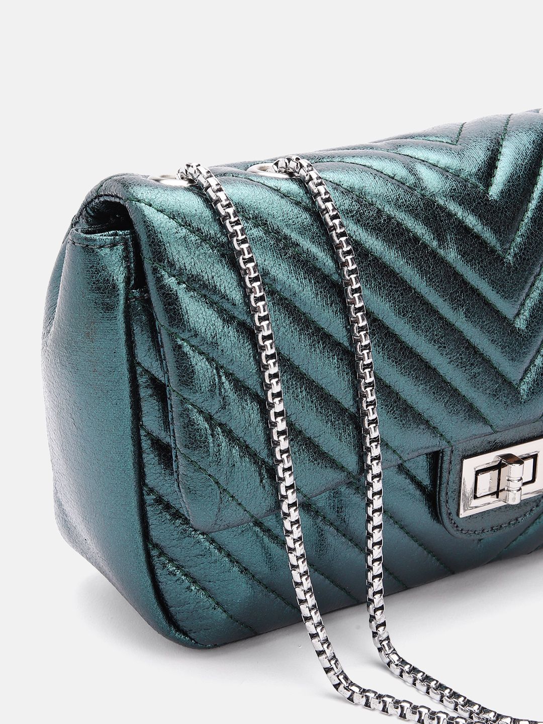 Lino Perros Textured Quilted Detail Structured Sling Bag with Sheen Effect