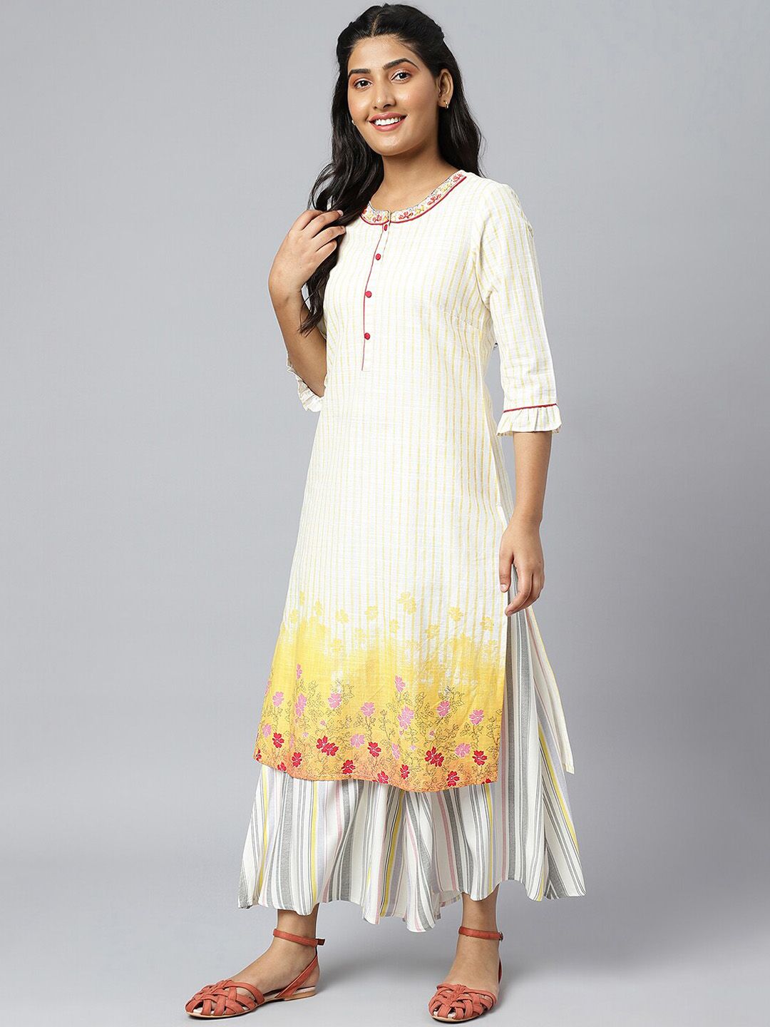 AURELIA Women White Striped Kurta