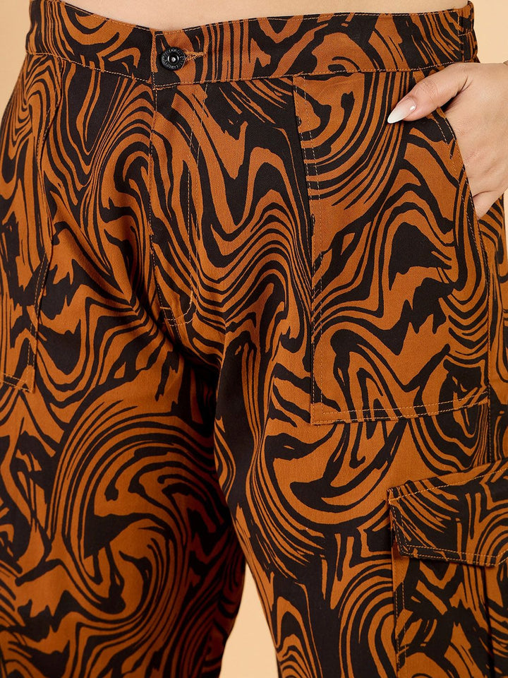 CURVY STREET Women Plus Size Abstract Printed Loose Fit Pure Cotton Wide Leg Trouser