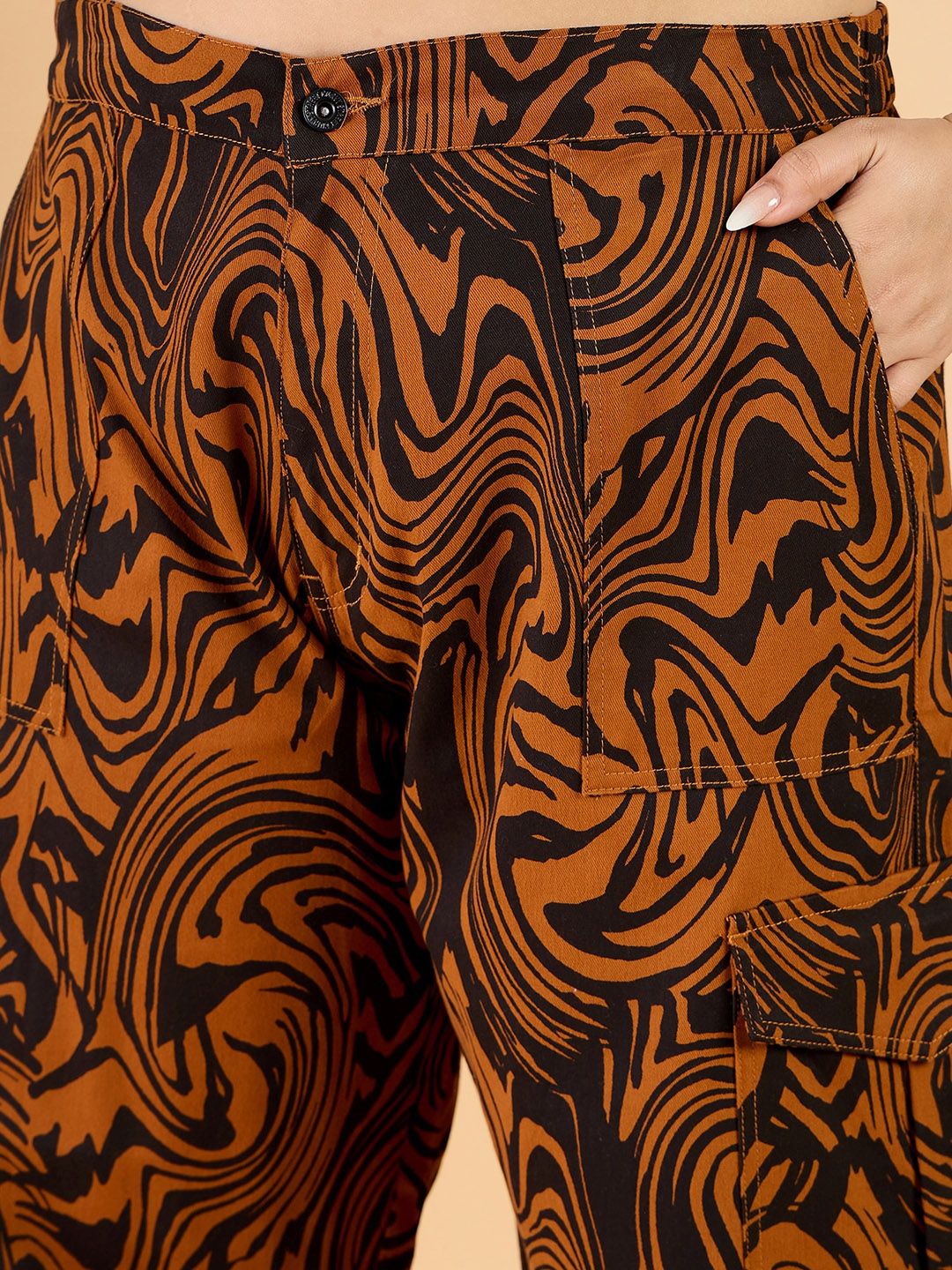 CURVY STREET Women Plus Size Abstract Printed Loose Fit Pure Cotton Wide Leg Trouser