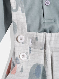 Moms Love Infant Boys Pure Cotton Printed Dungarees with Solid T-shirt