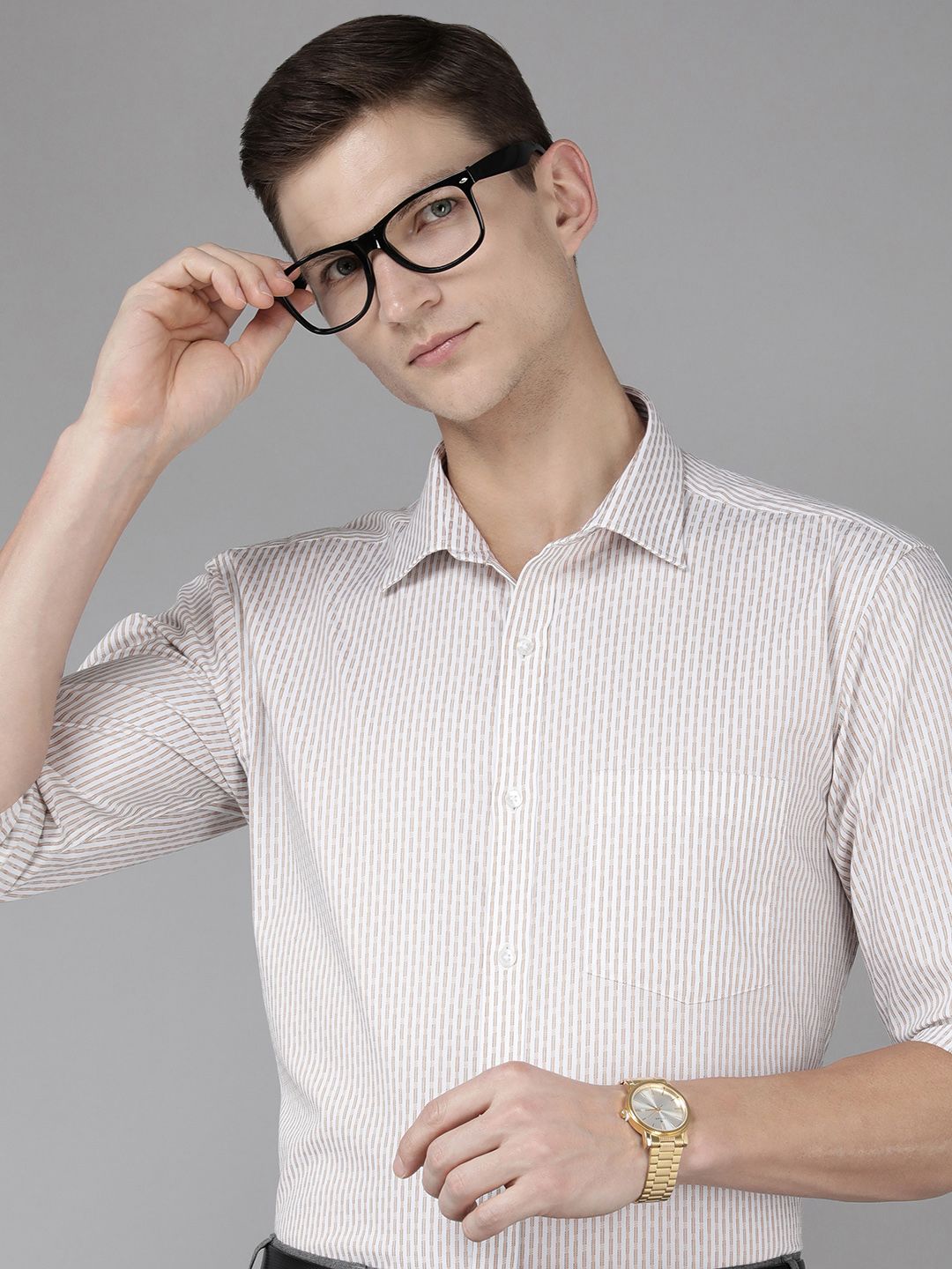 Park Avenue Men Slim Fit Vertical Stripes Opaque Pure Cotton Formal Shirt