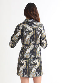RAREISM Abstract Printed Shirt Collar Cuffed Sleeves Wrap Mini Dress