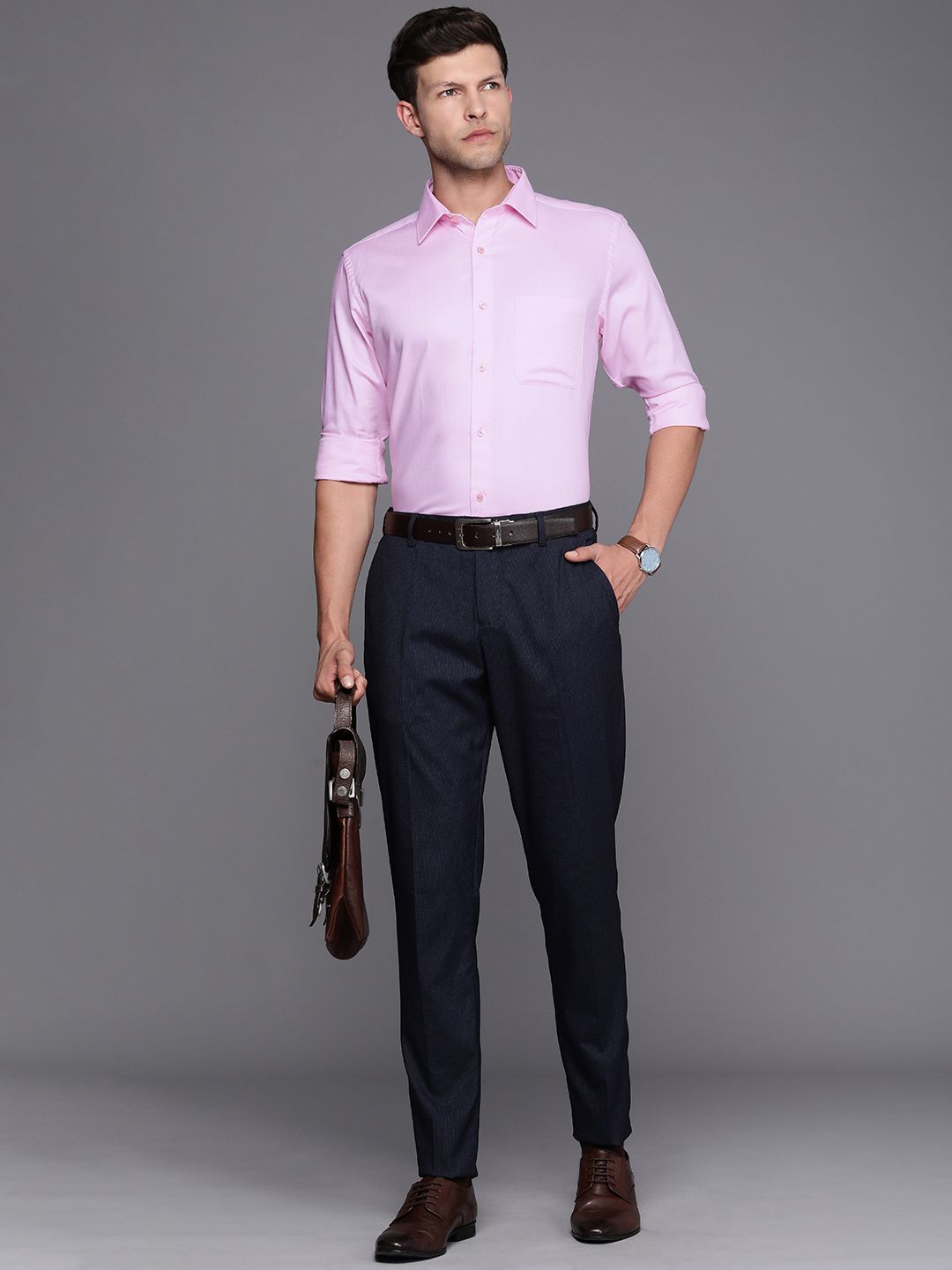 Raymond Pure Cotton Self Design Slim Fit Textured Formal Shirt