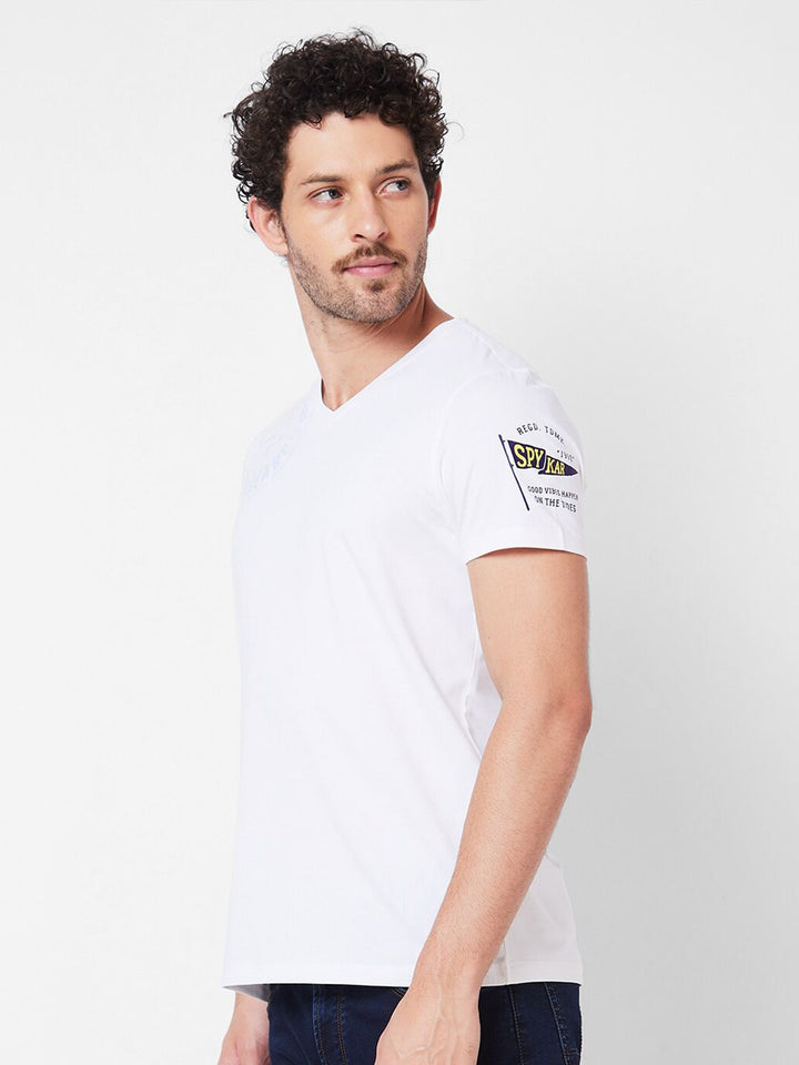 SPYKAR Typography Printed V-Neck Half Sleeves Slim Fit Cotton Casual T-shirt