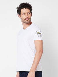 SPYKAR Typography Printed V-Neck Half Sleeves Slim Fit Cotton Casual T-shirt