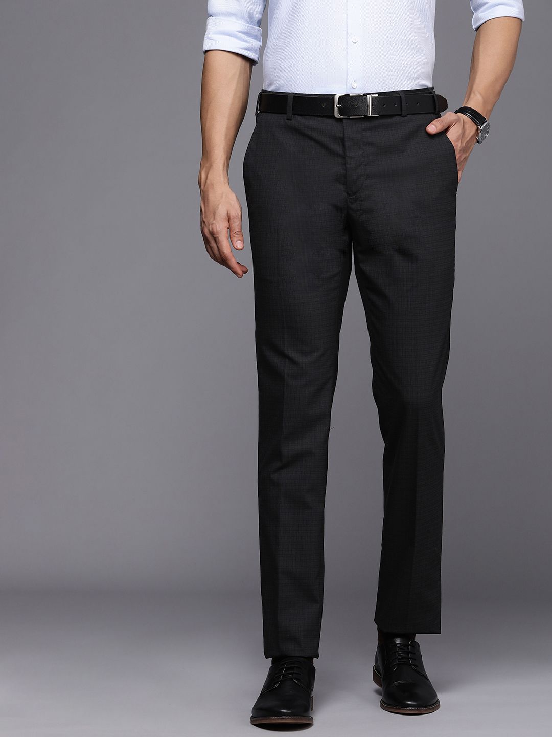 Raymond Men Checked Slim Fit Formal Trousers
