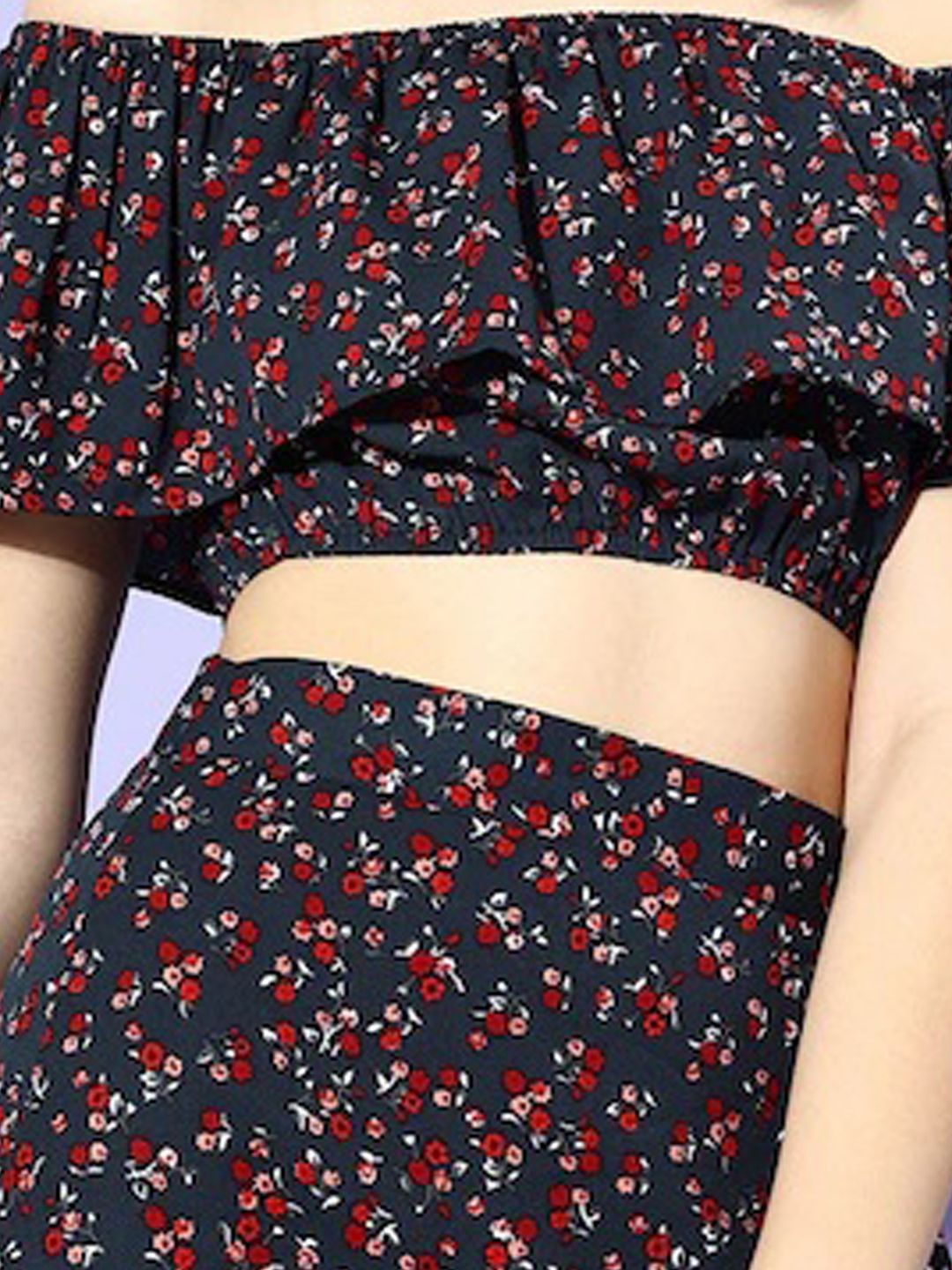 Berrylush Women Deep Navy Blue Floral Co-ords Dress